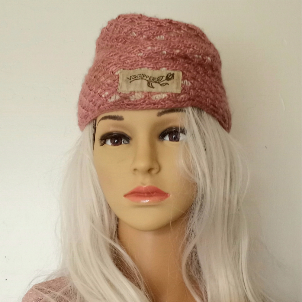 Rose Gold Von Dutch Design Knit Beanie Womans